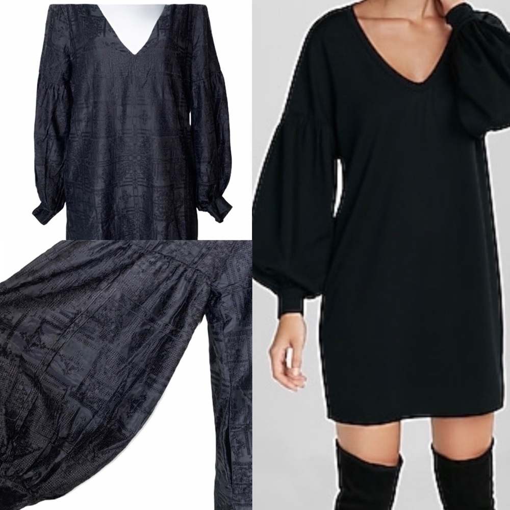 Capulet shift dress balloon sleeve v-neck Large